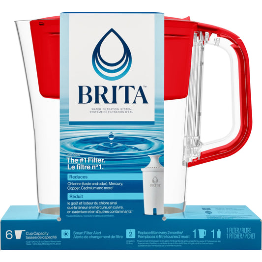 Small 6 Cup Red Denali Water Filter Pitcher with 1  Standard Filter